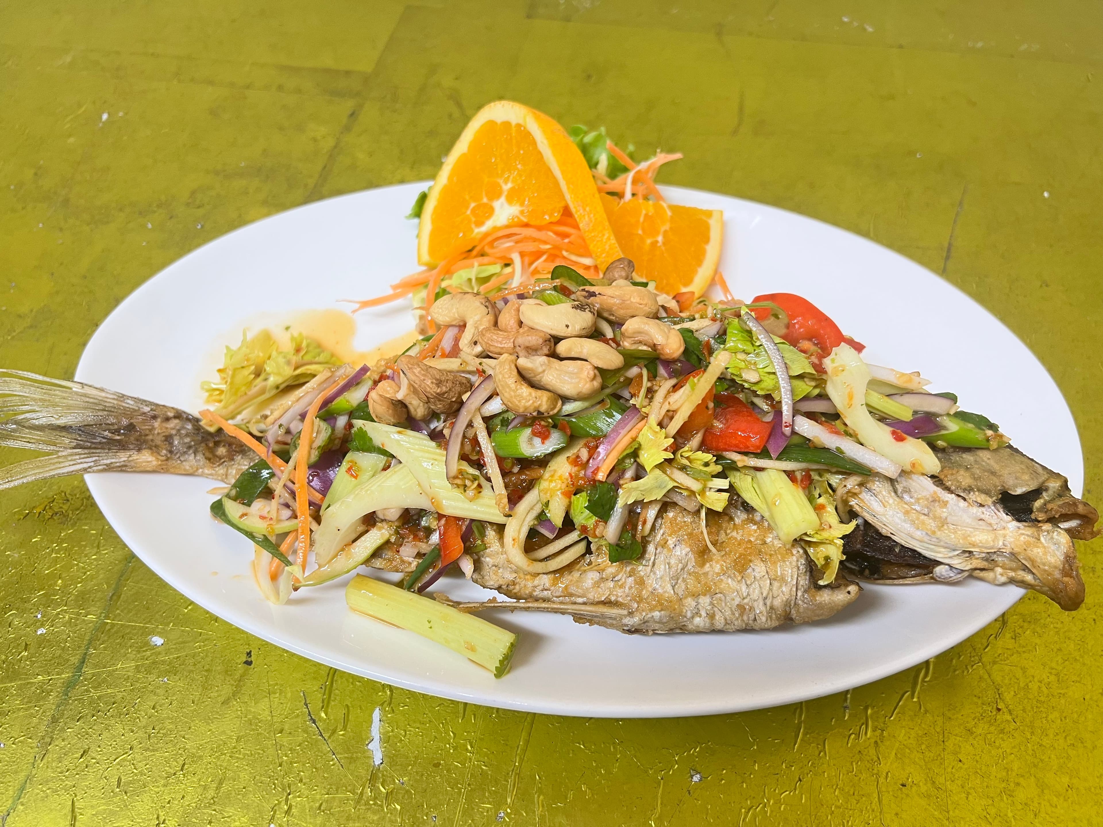 Deep Fried Fish with Herbal Salad